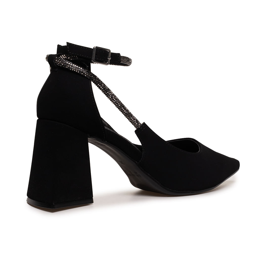 Sapato Feminino Salto Grosso Brilho Bebece Preto Médio Paquetá