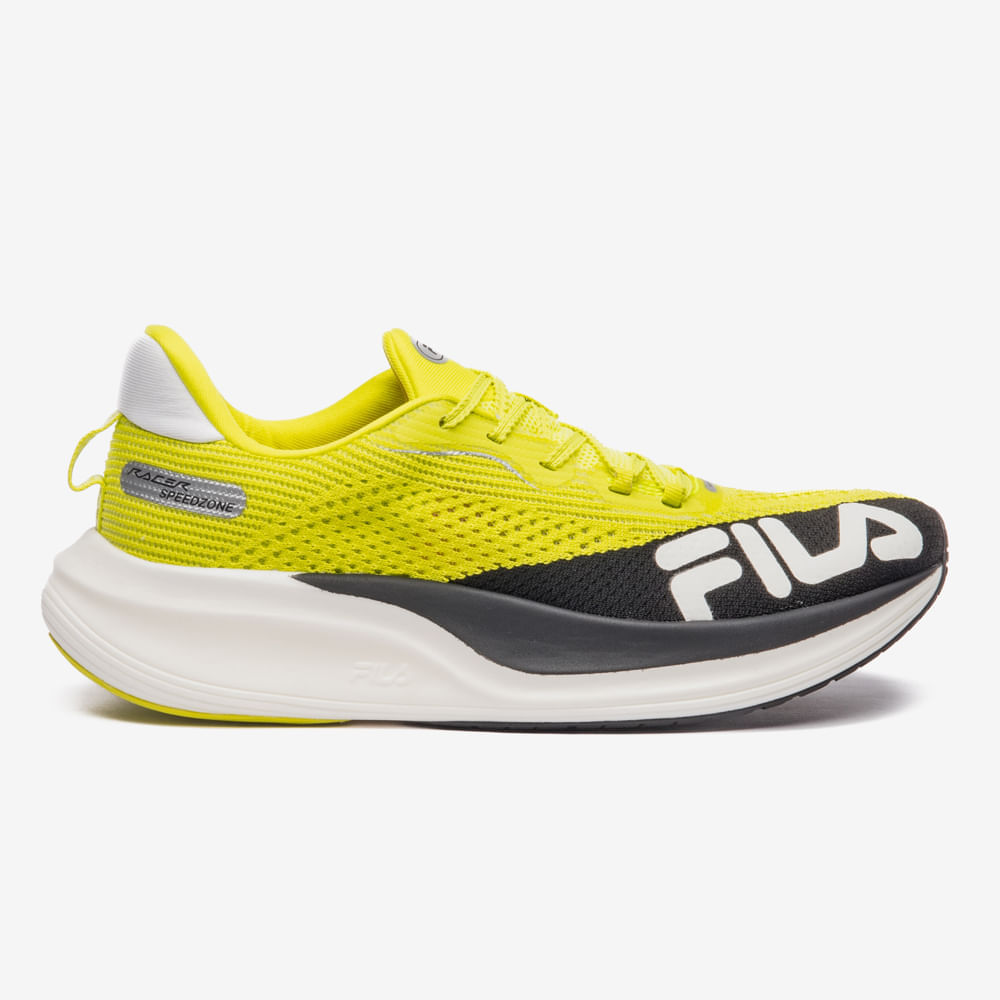 Tênis de corrida Fila Racer Speedzone Masculino amarelo com detalhes em preto e branco vista frontal
