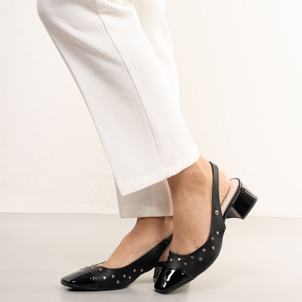 Sapato Feminino Salto Bloco Tachas Bebece Preto Oscar