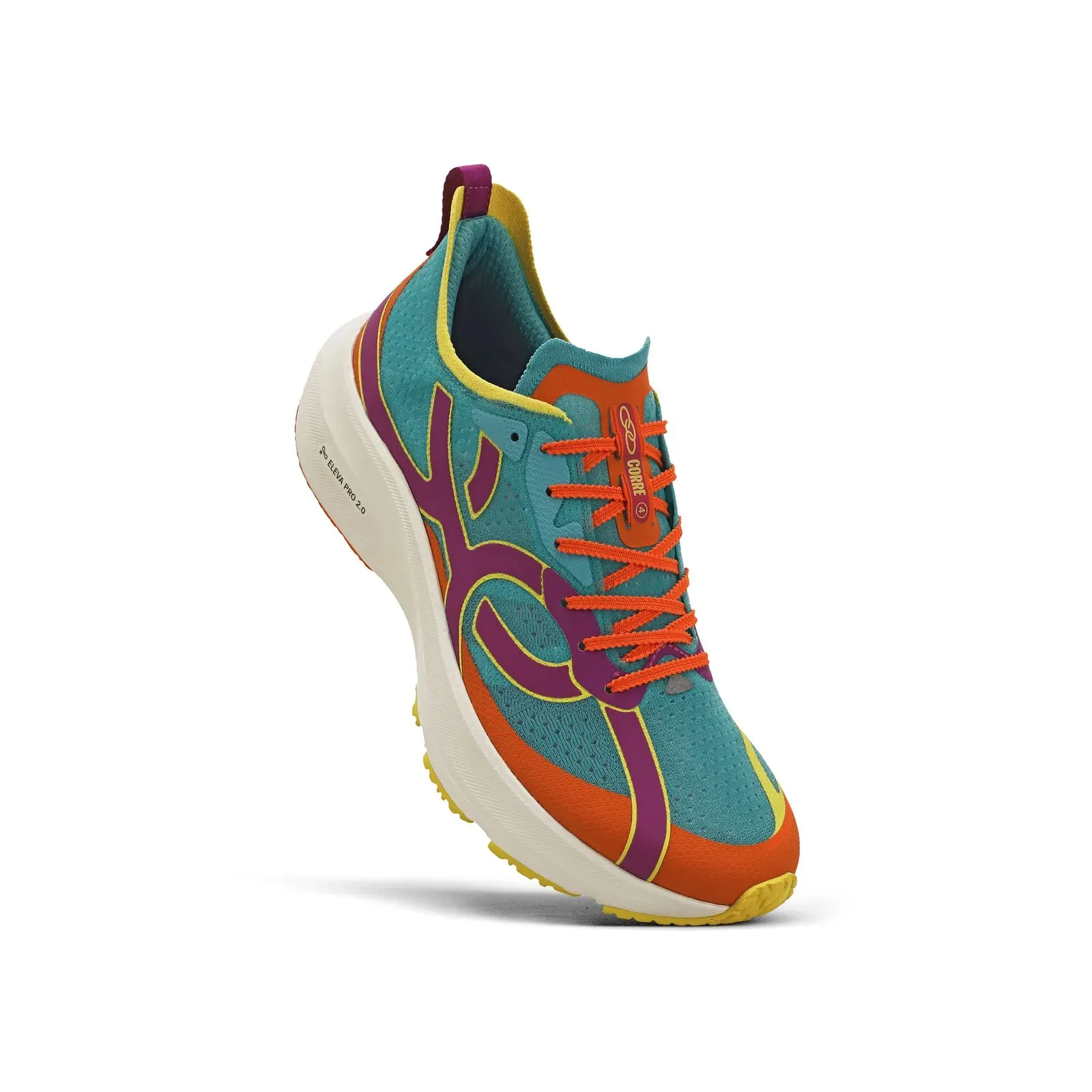 Tênis Olympikus Corre 4 Feminino Azul Multicolor em ângulo lateral destacando design colorido e logo CORRE