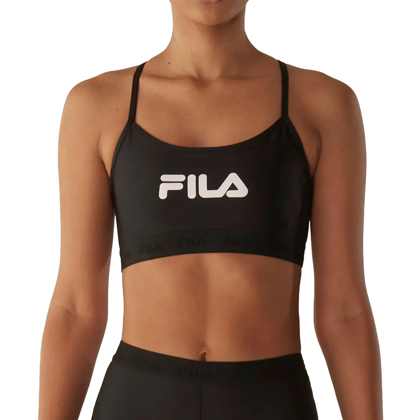 Top feminino preto Fila visto de costas com alças finas e ajuste elástico