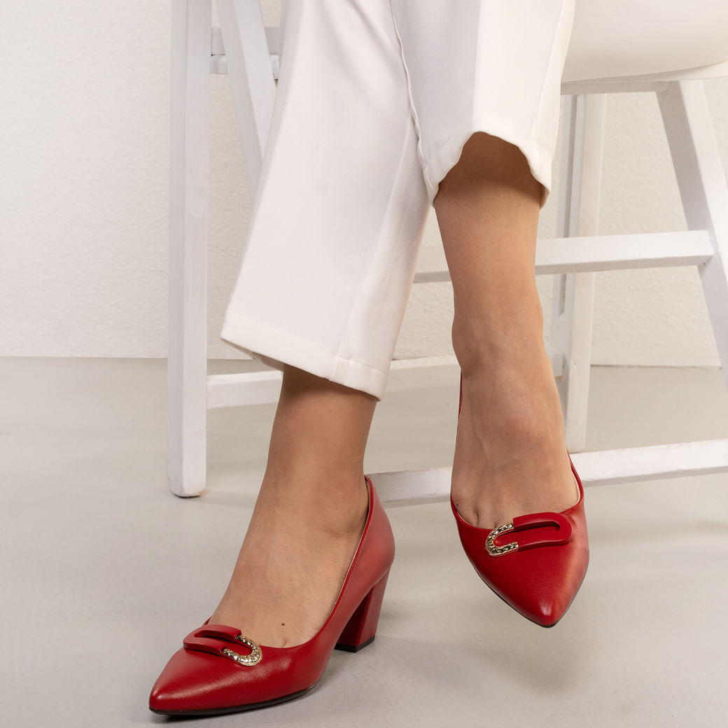 Sapato Feminino Scarpin Detalhe Kult Vermelho Paquetá