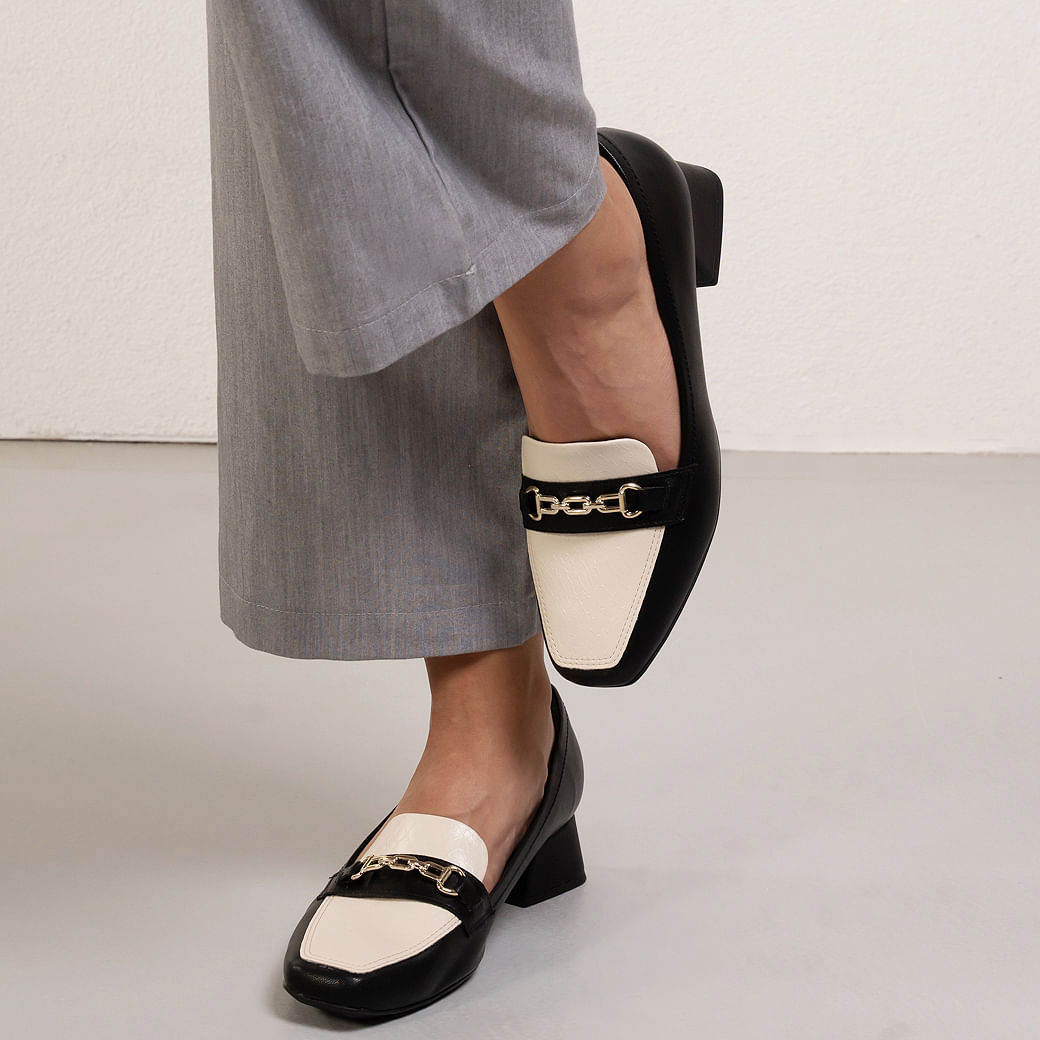 Sapato Mocassim Salto Grosso Piccadilly Feminino Preto Oscar