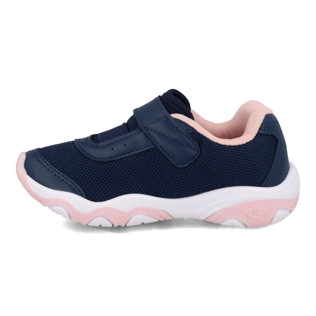 Vista lateral do tênis infantil Kidy 007-1829-0002 marinho com detalhes em mesh e fechamento em velcro