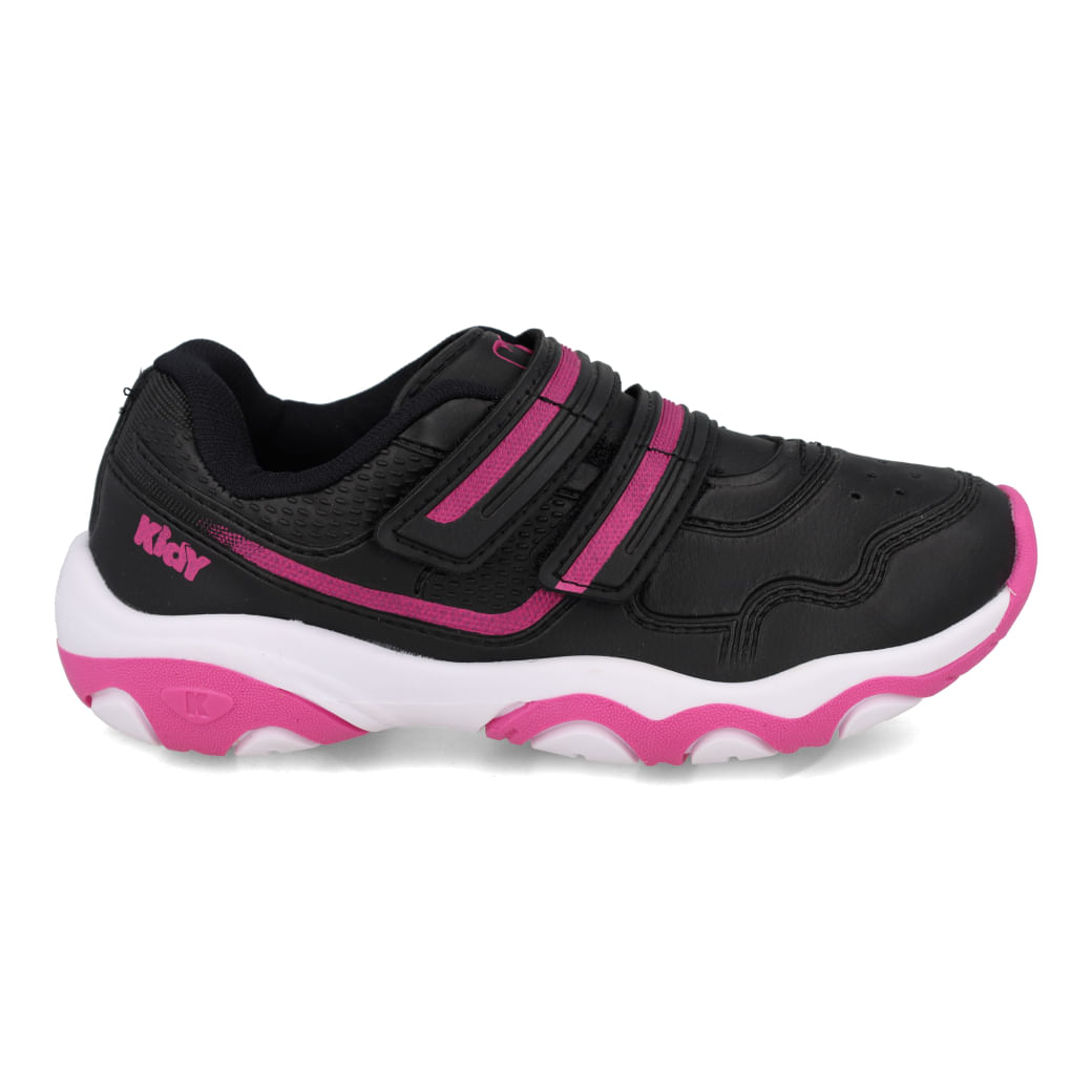 Tênis infantil Kidy preto rosa vista frontal para ajuste perfeito