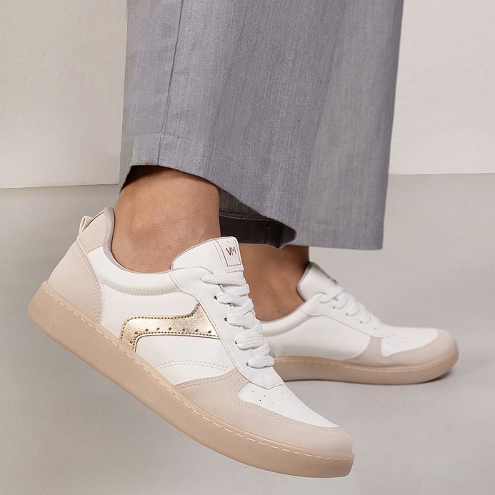 Tênis Feminino Casual Faixa Via Marte Banco Off Dourado Oscar