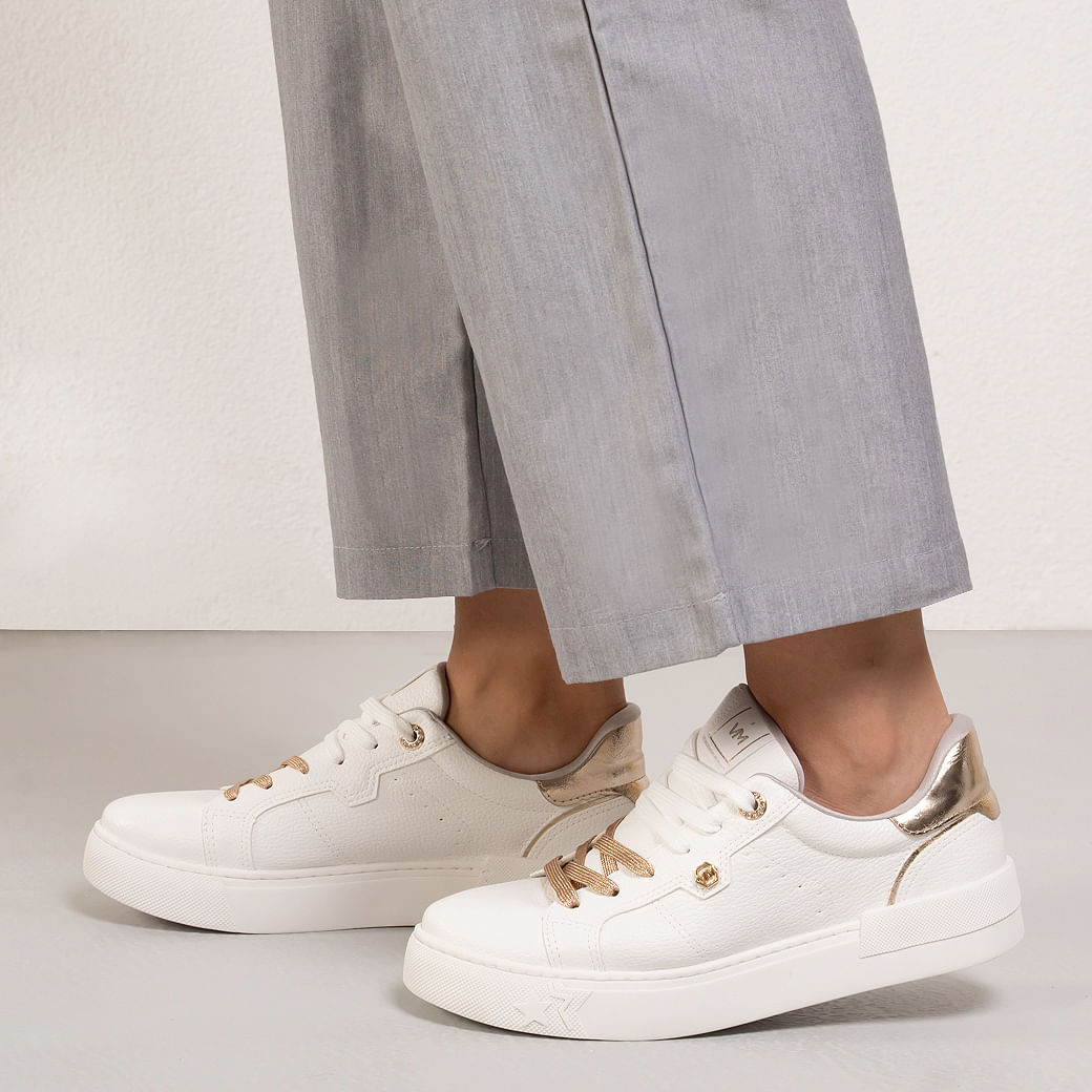 Tênis Feminino Casual Estrela Via Marte Branco Dourado Oscar