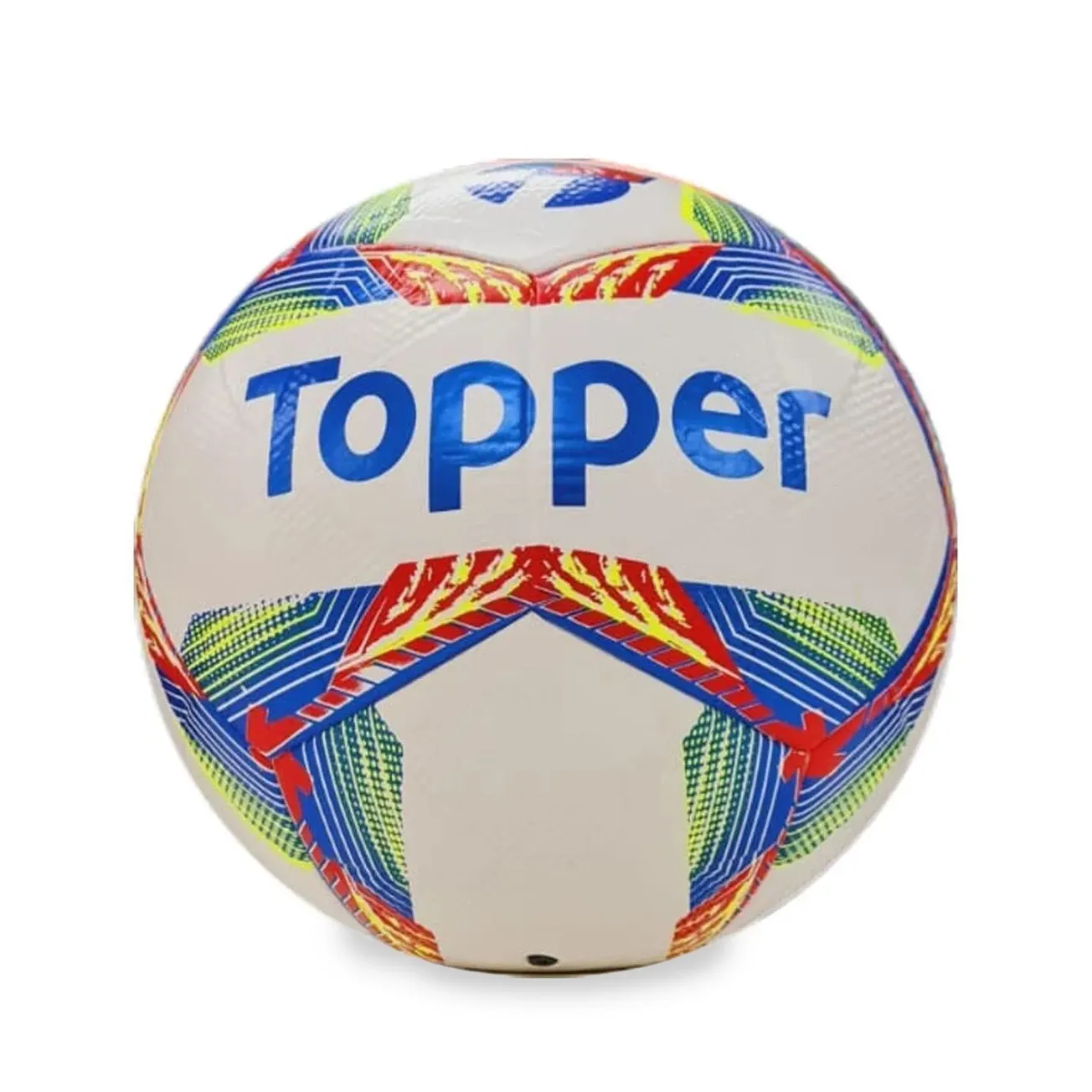 Bola society Topper Slick juvenil na cor branca com detalhes em azul, ideal para jogos recreativos