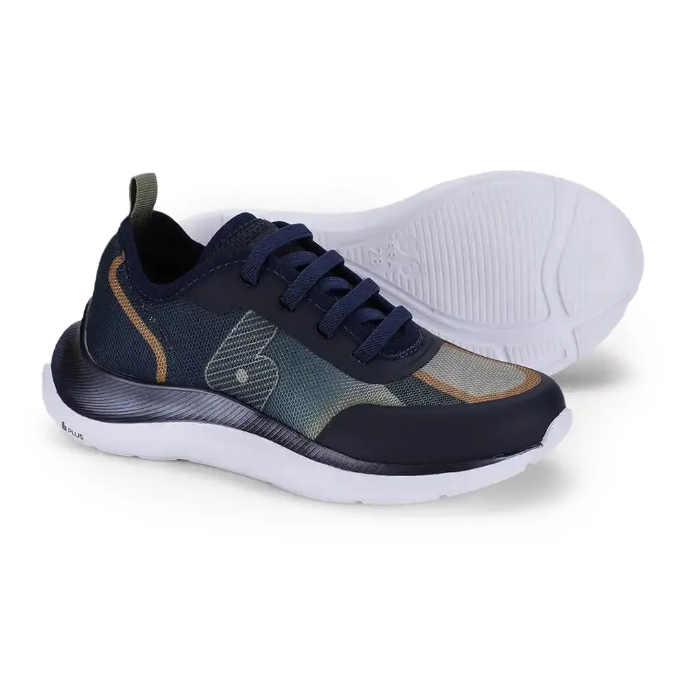 Tênis infantil Bibi Action azul marinho com solado branco em EVA, vista lateral e solado em destaque.