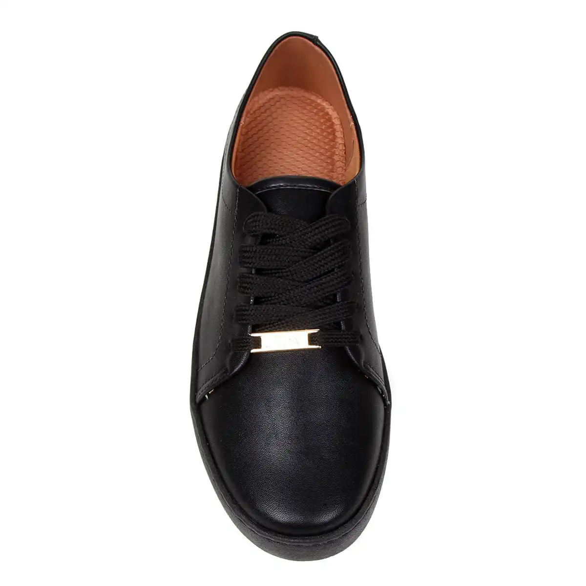 Tênis casual feminino preto Vizzano detalhes do solado e fechamento