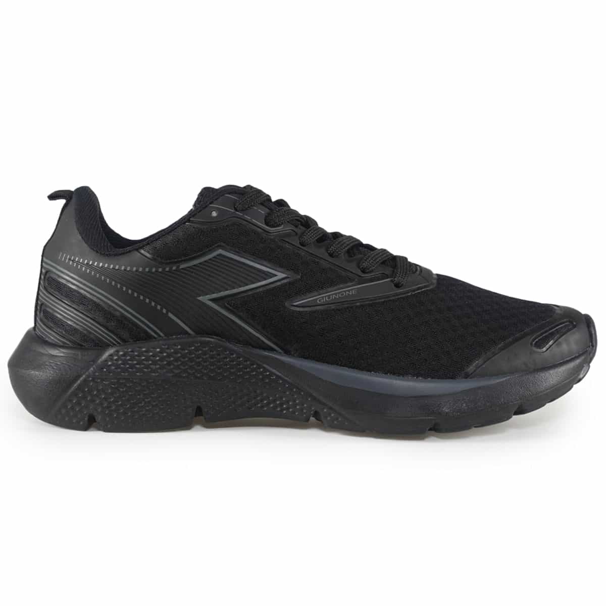 Tênis running Giunone preto masculino destaque do solado e design moderno