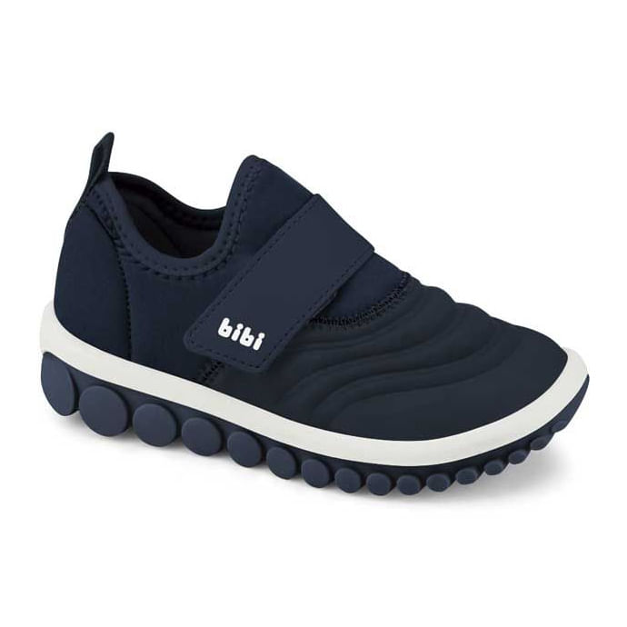 Tênis infantil azul Bibi Roller 2.0 vista lateral com detalhes texturizados