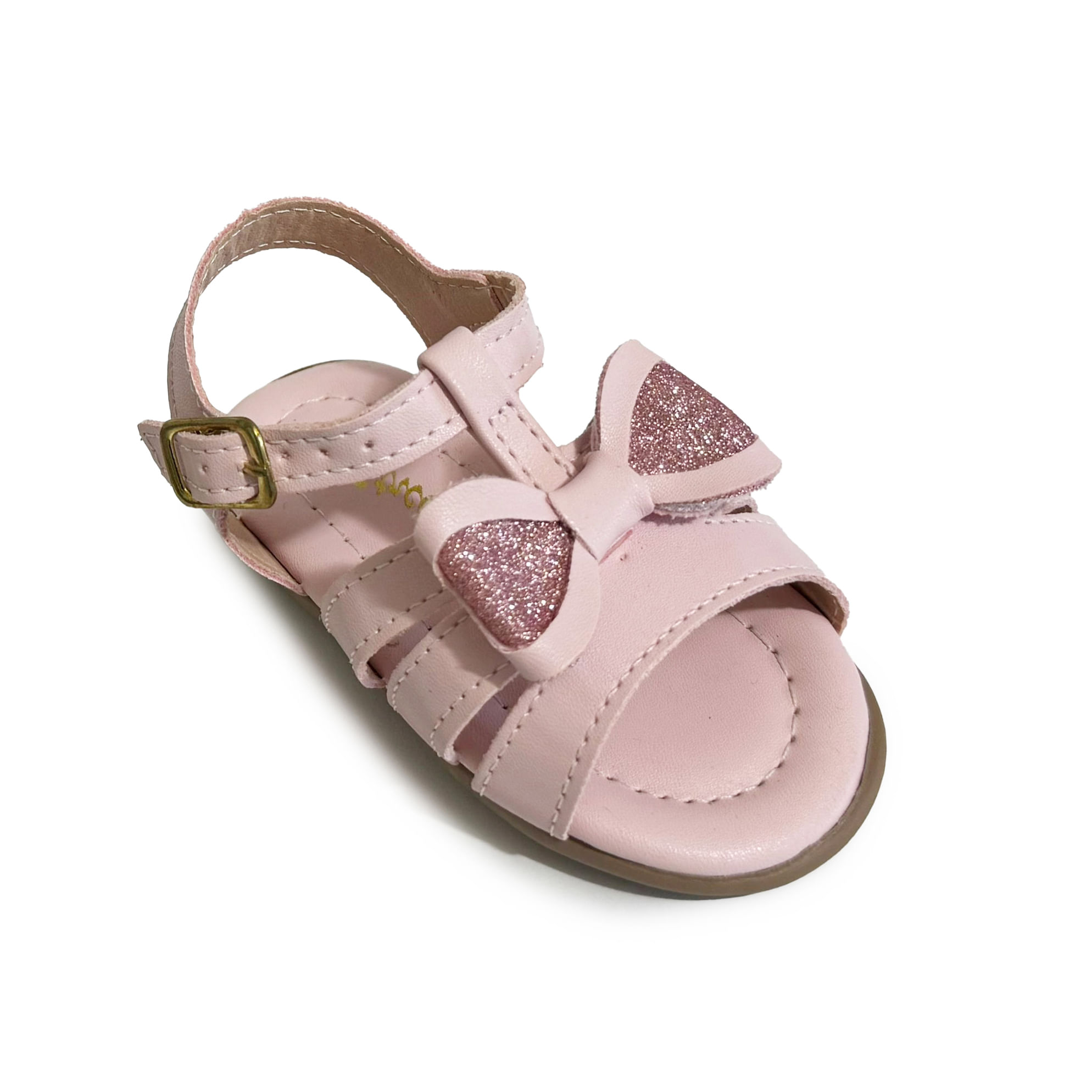 Sandália infantil rosa Street Cal com detalhes de brilho e sola antiderrapante vista frontal