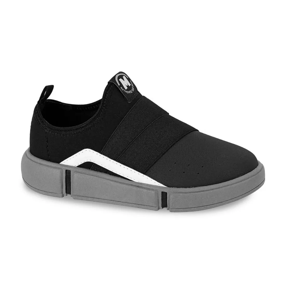 Tênis Molekinho slip on infantil preto vista lateral com logo da marca