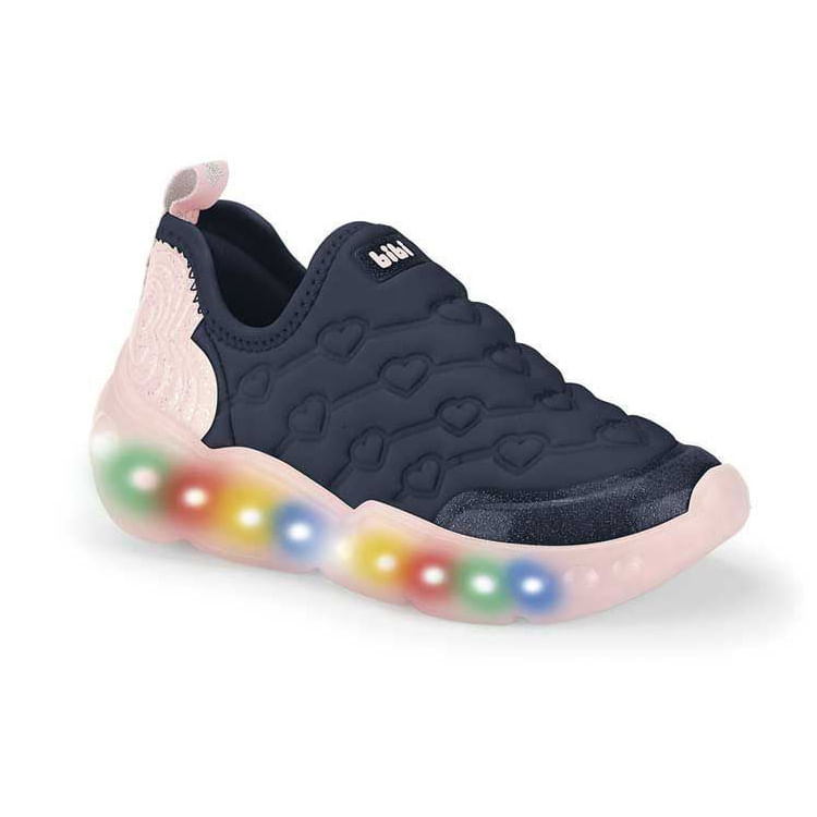 Tênis infantil feminino Bibi Casual Marinho com luzes de LED no solado