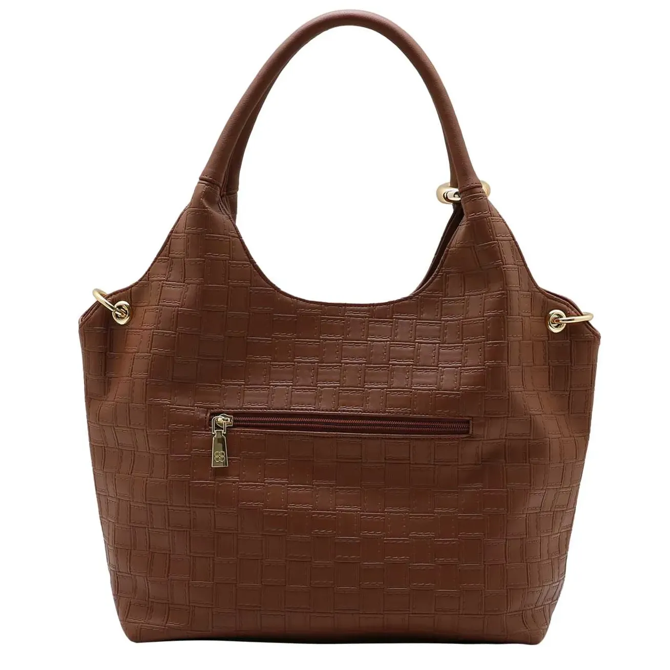 Bolsa Chenson marrom vista traseira com bolso externo e detalhes metálicos dourados