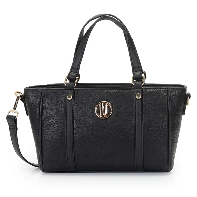 Bolsa Satchel WJ Com Detalhes Dourados Feminina Preta