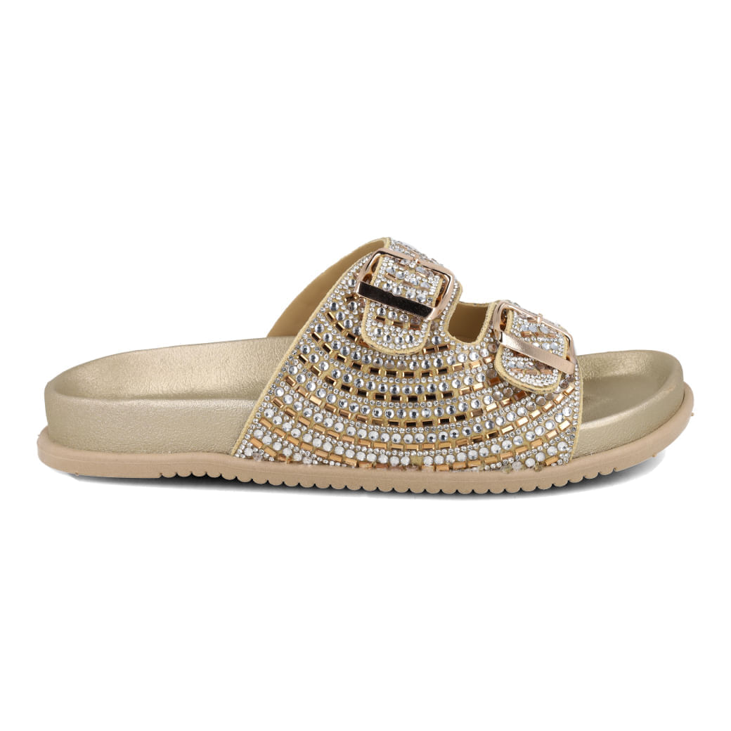 Papete Rasteira M Shuz Cristais Feminina Bege