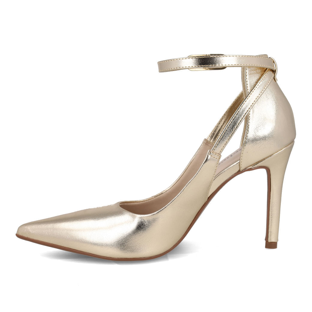 Scarpin Bebecê Palatino dourado vista frontal para ajuste e conforto