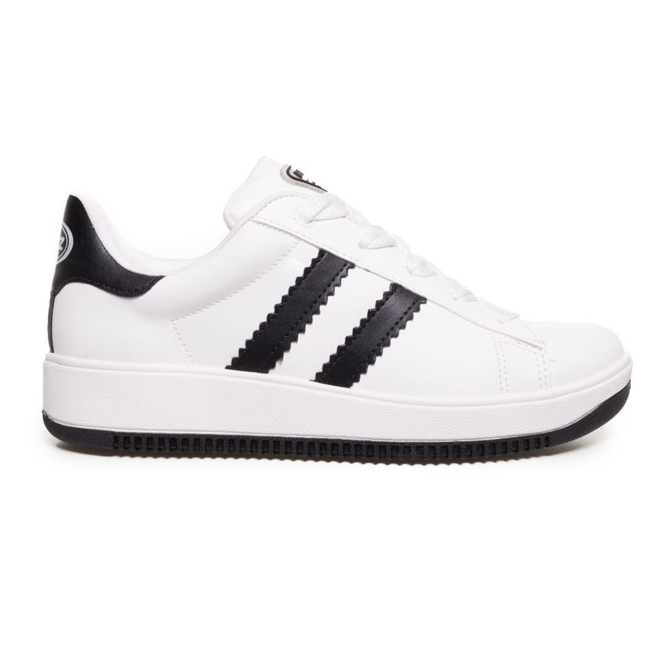 Tênis Casual Quiz Listras Feminino Branco e Preto