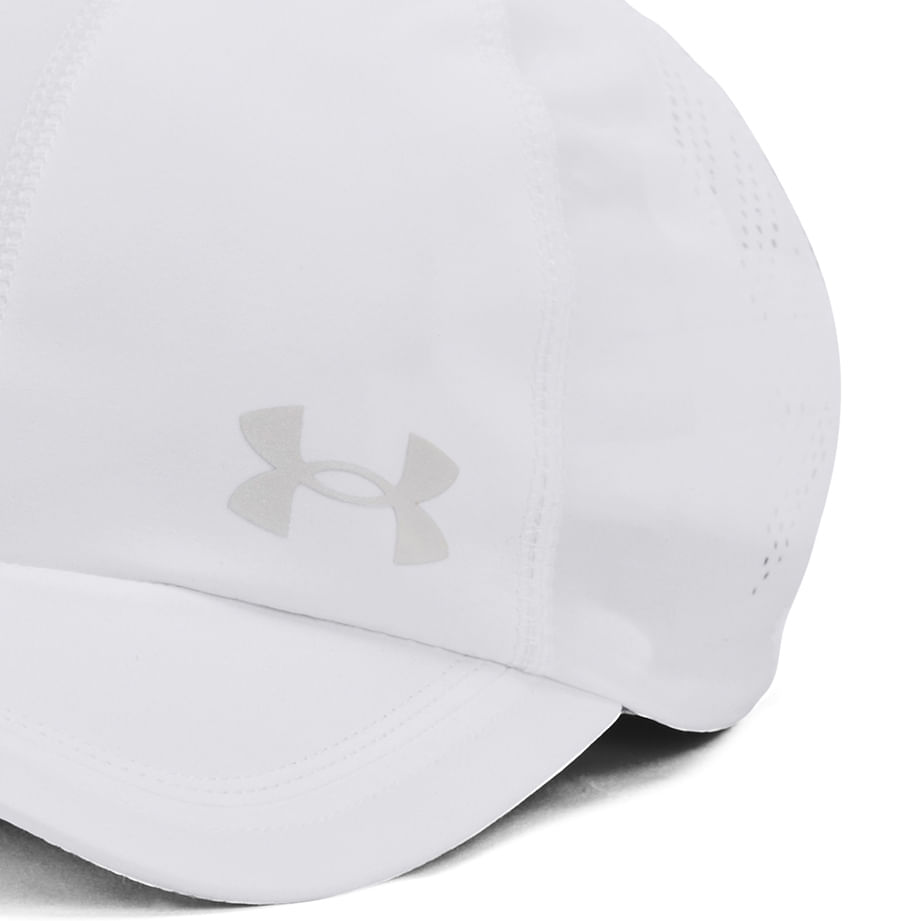 Boné Running Under Armour Iso-Chill Branco Unissex destacando tecnologia Iso-Chill