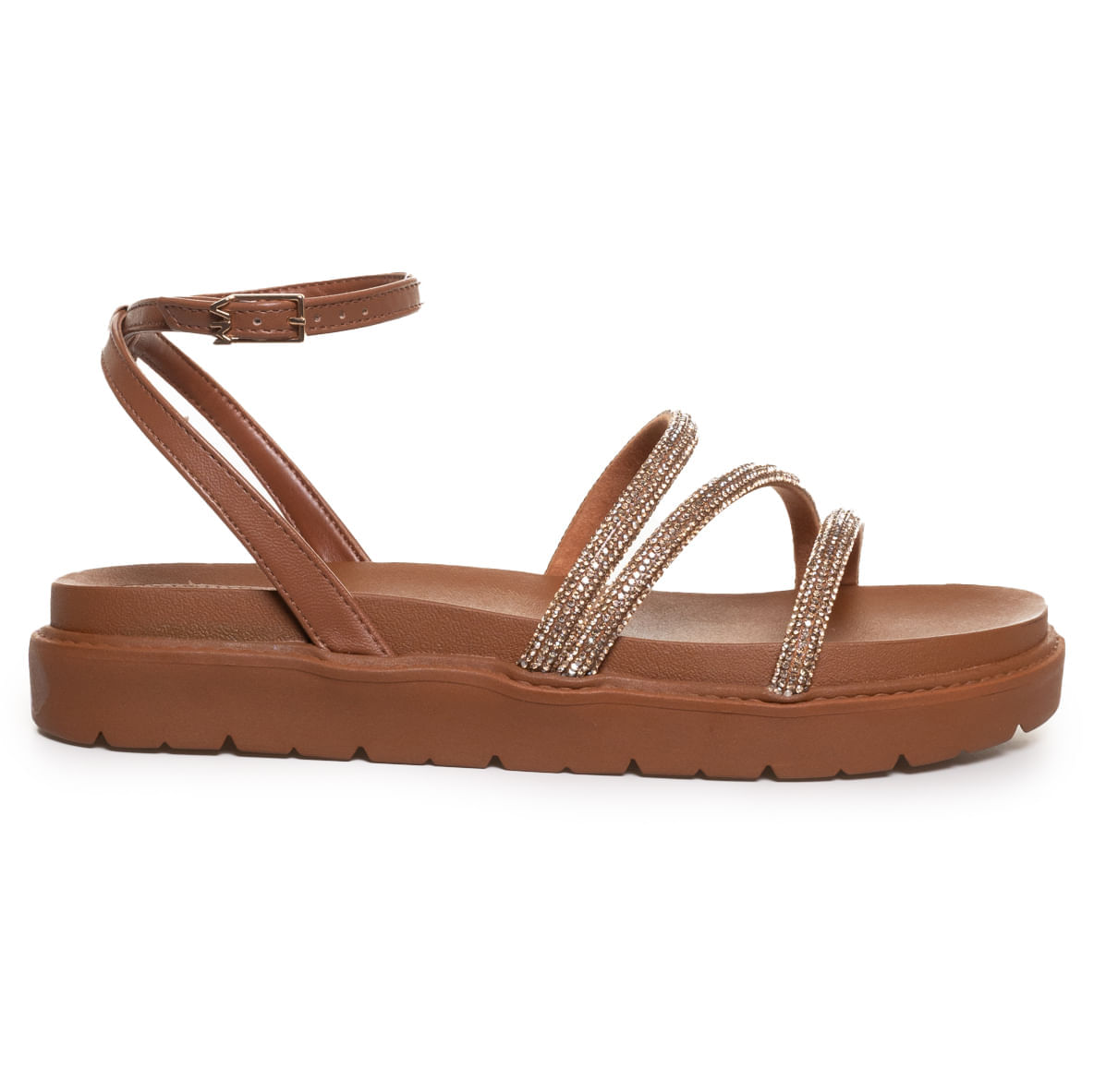 Sandália Feminina Papete Fivela Tornozelo Via Marte Marrom