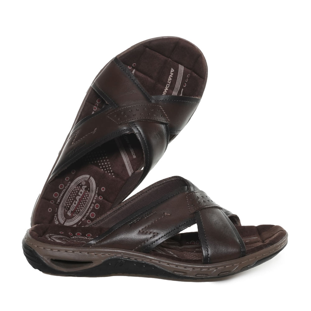 Sandália Masculina Couro Tiras Pegada Marrom-1738090006262