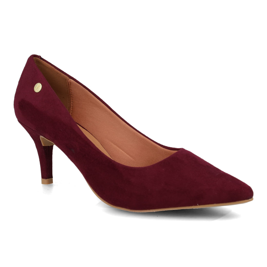 Scarpin feminino Vizzano vinho vista lateral com salto fino