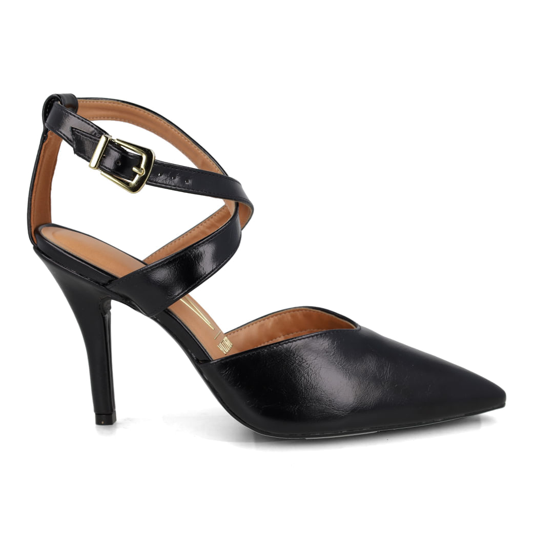 Scarpin feminino Vizzano preto com textura animal print e salto fino stiletto