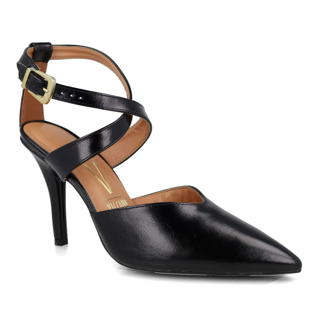 Scarpin feminino Vizzano preto com salto fino vista frontal