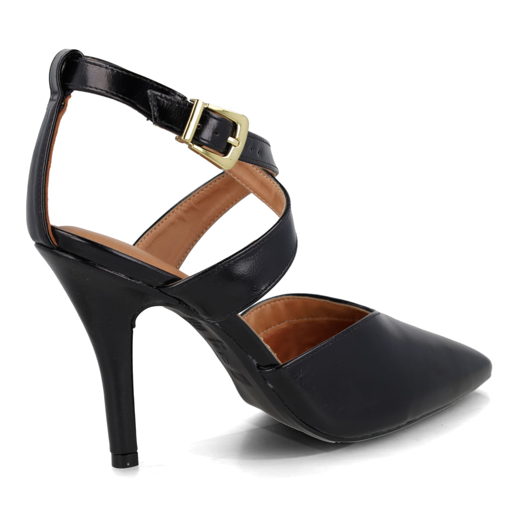 Par de scarpins Vizzano preto com tiras cruzadas e salto stiletto