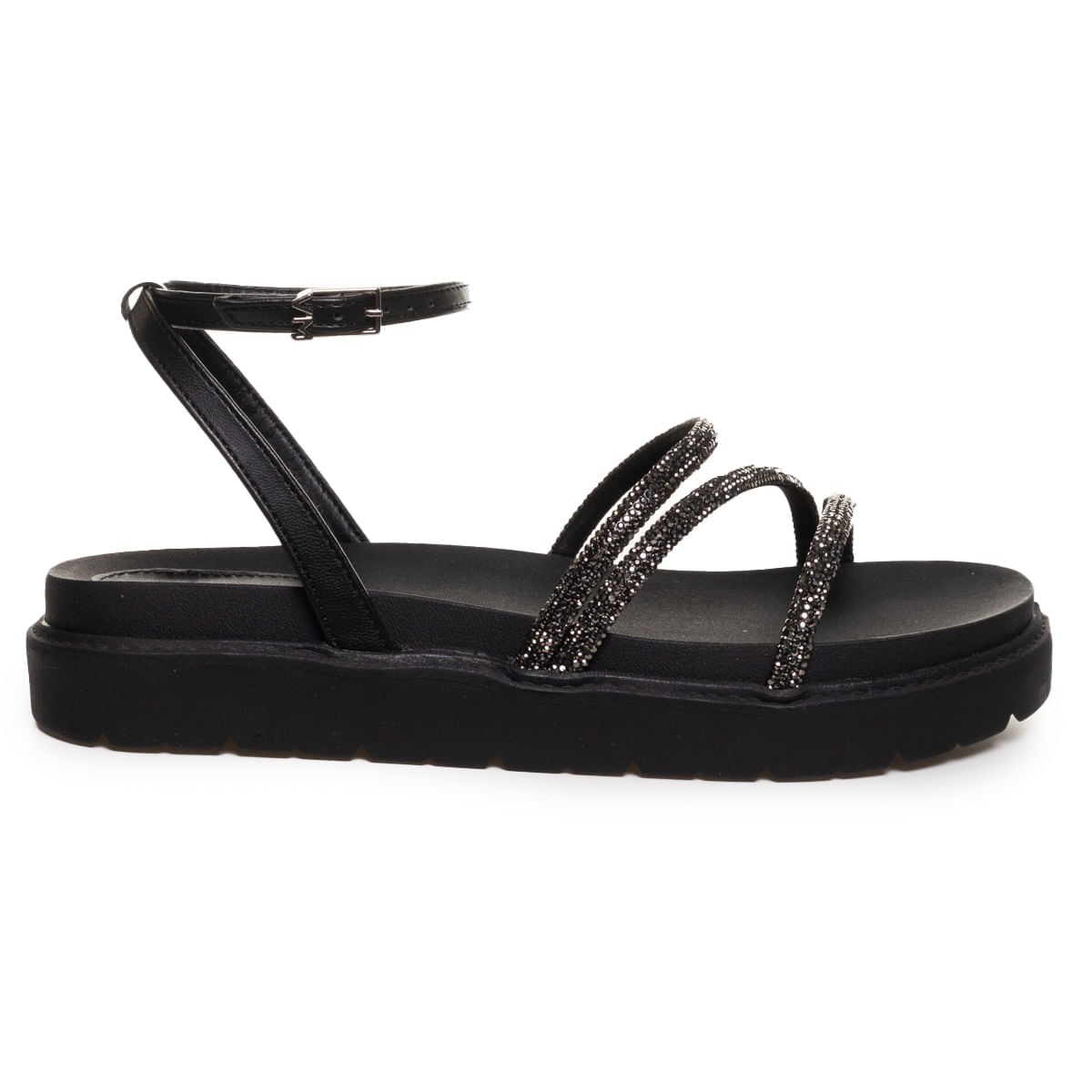 Sandália Feminina Papete Fivela Tornozelo Via Marte Preta