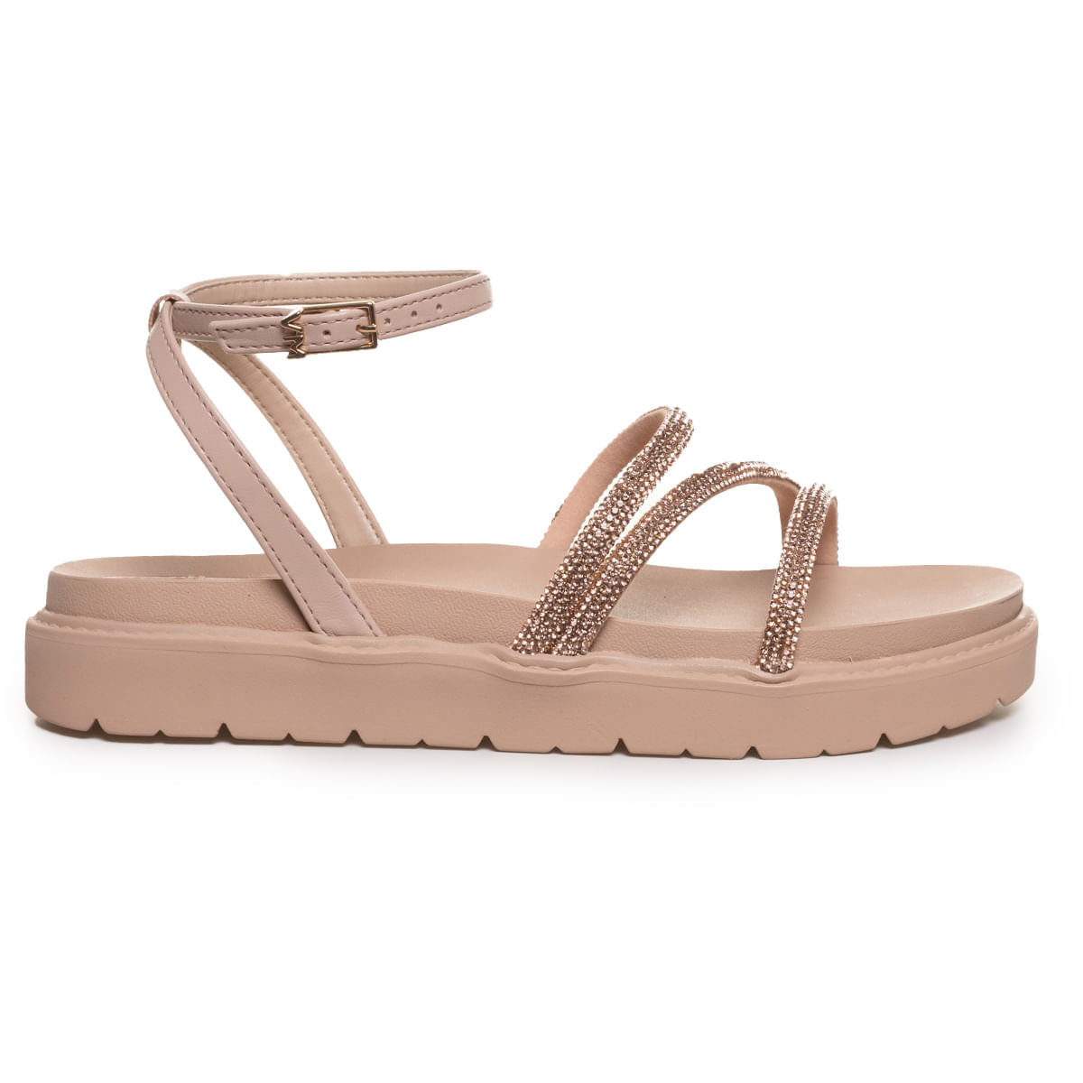 Sandália Feminina Papete Fivela Tornozelo Via Marte Creme