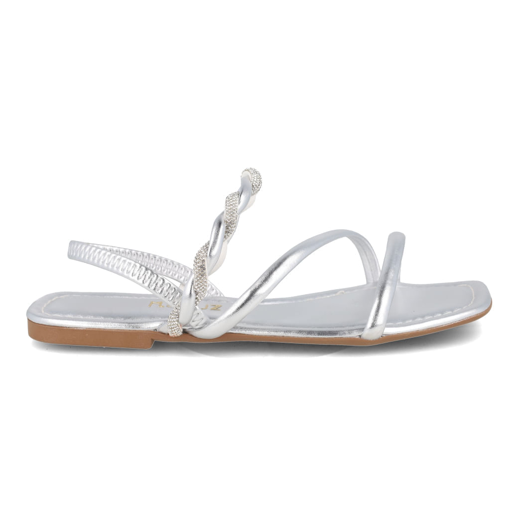 Sandália Rasteira M Shuz Strass Feminina Prata