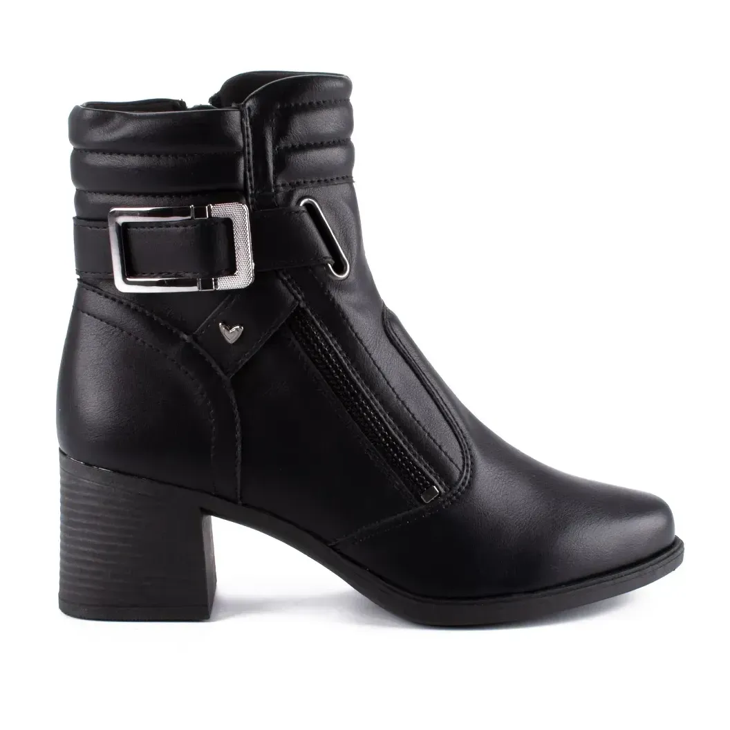 Bota feminina Mississipi Berteli preta com zíper e fivela lateral em ângulo lateral