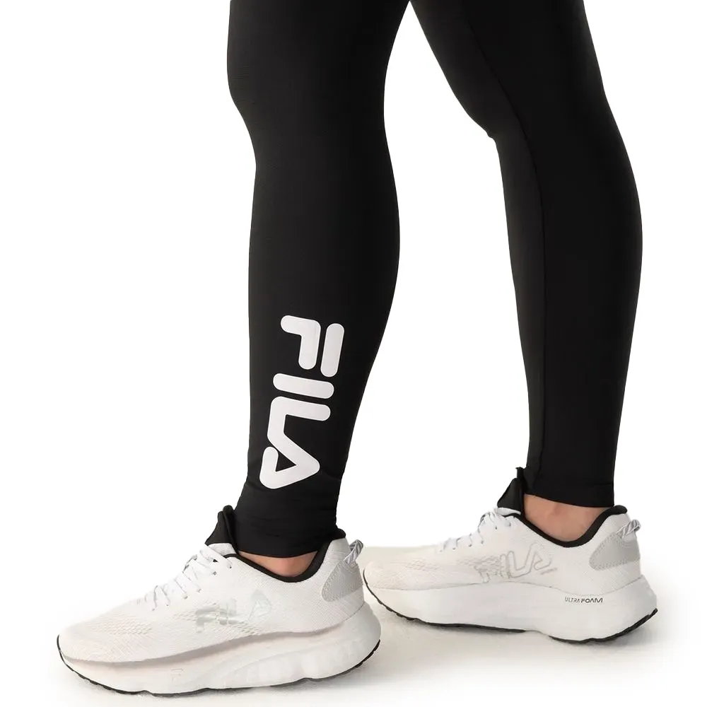 Legging Fila Train Elastic IIII Preta Feminina vista lateral destacando logo branco da marca Fila