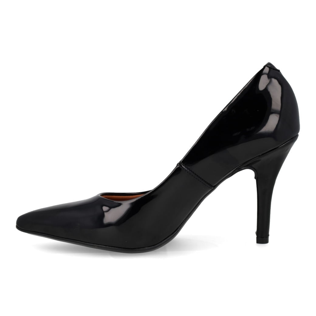 Scarpin Vizzano verniz preto com salto alto fino e acabamento brilhoso