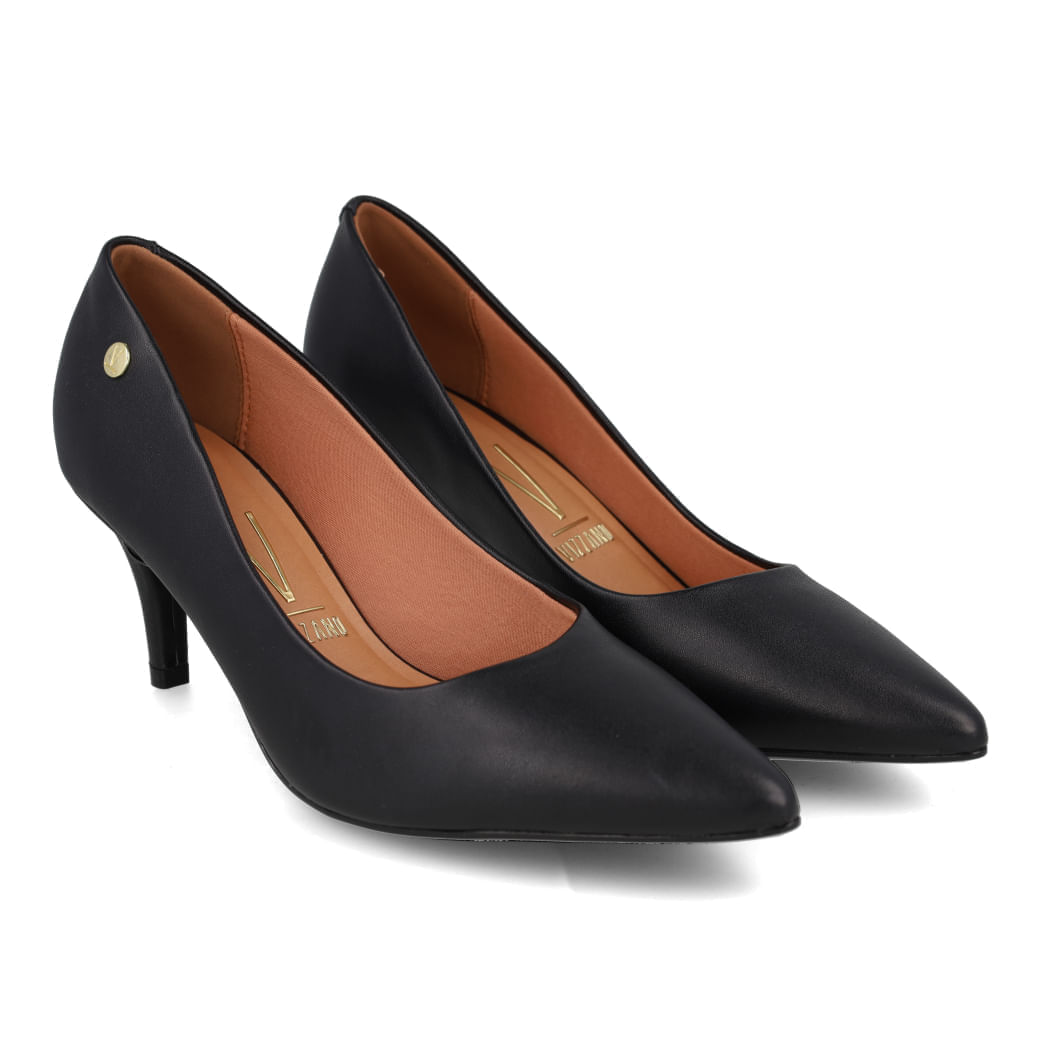 Sapato Scarpin Vizzano feminino preto bico fino vista detalhe salto
