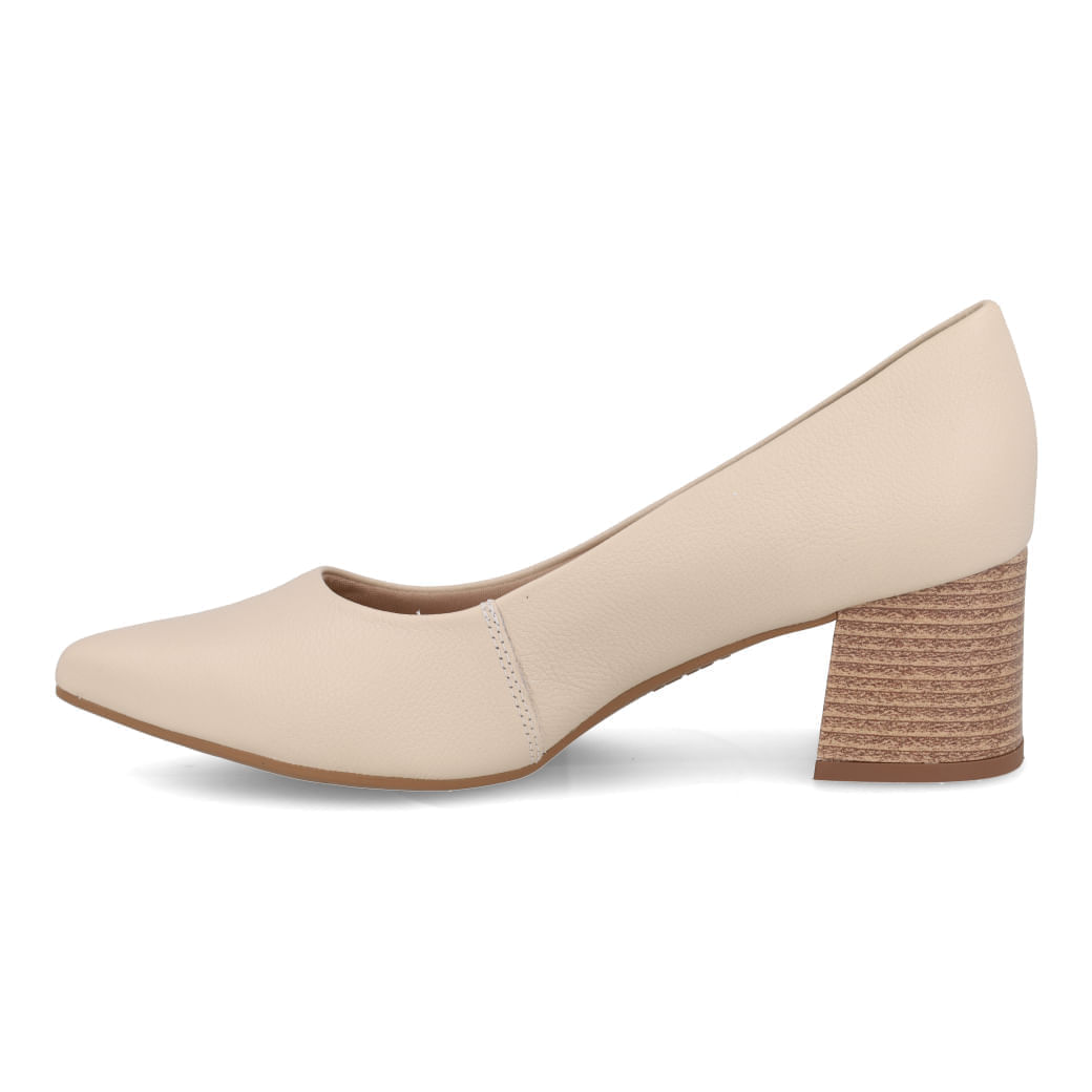 Sapato Dakota Salto Bloco Feminino Creme em vista lateral para ajuste e conforto.