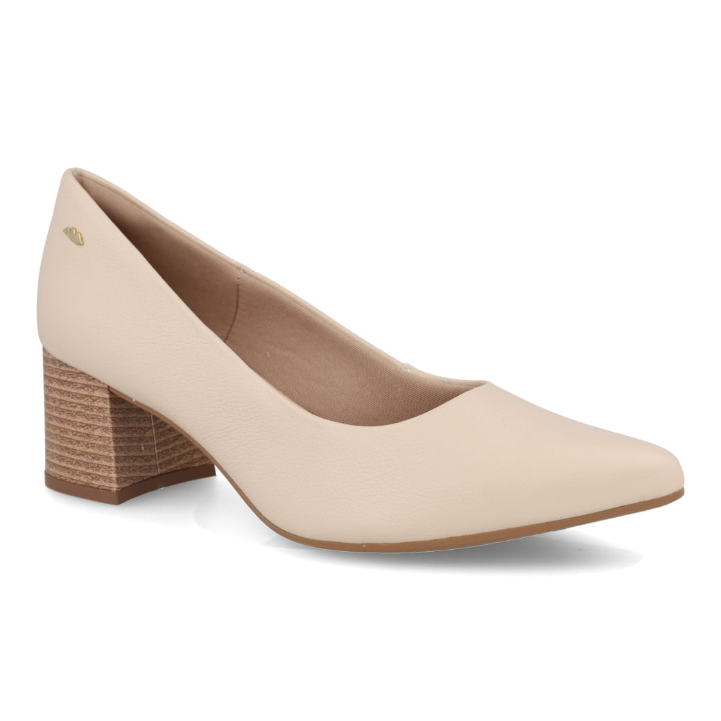 Sapato Dakota Salto Bloco Feminino Creme mostrando conforto e design sofisticado.