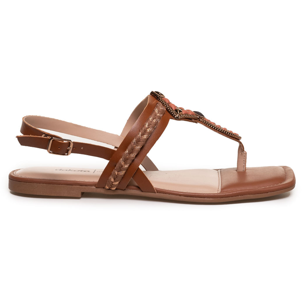 Sandália Rasteira Aplique Dakota Caramelo