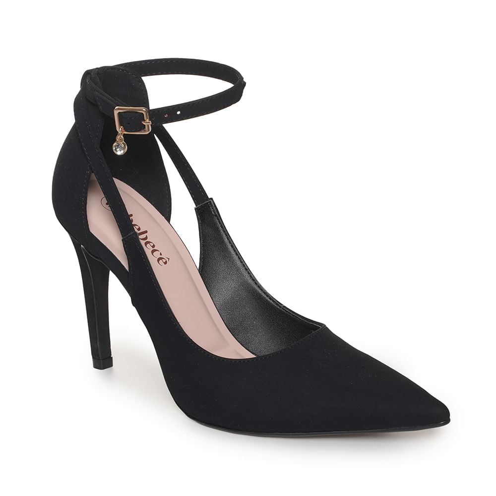 Scarpin Bebecê Charm Nobuck Preto Feminino vista frontal para ajuste