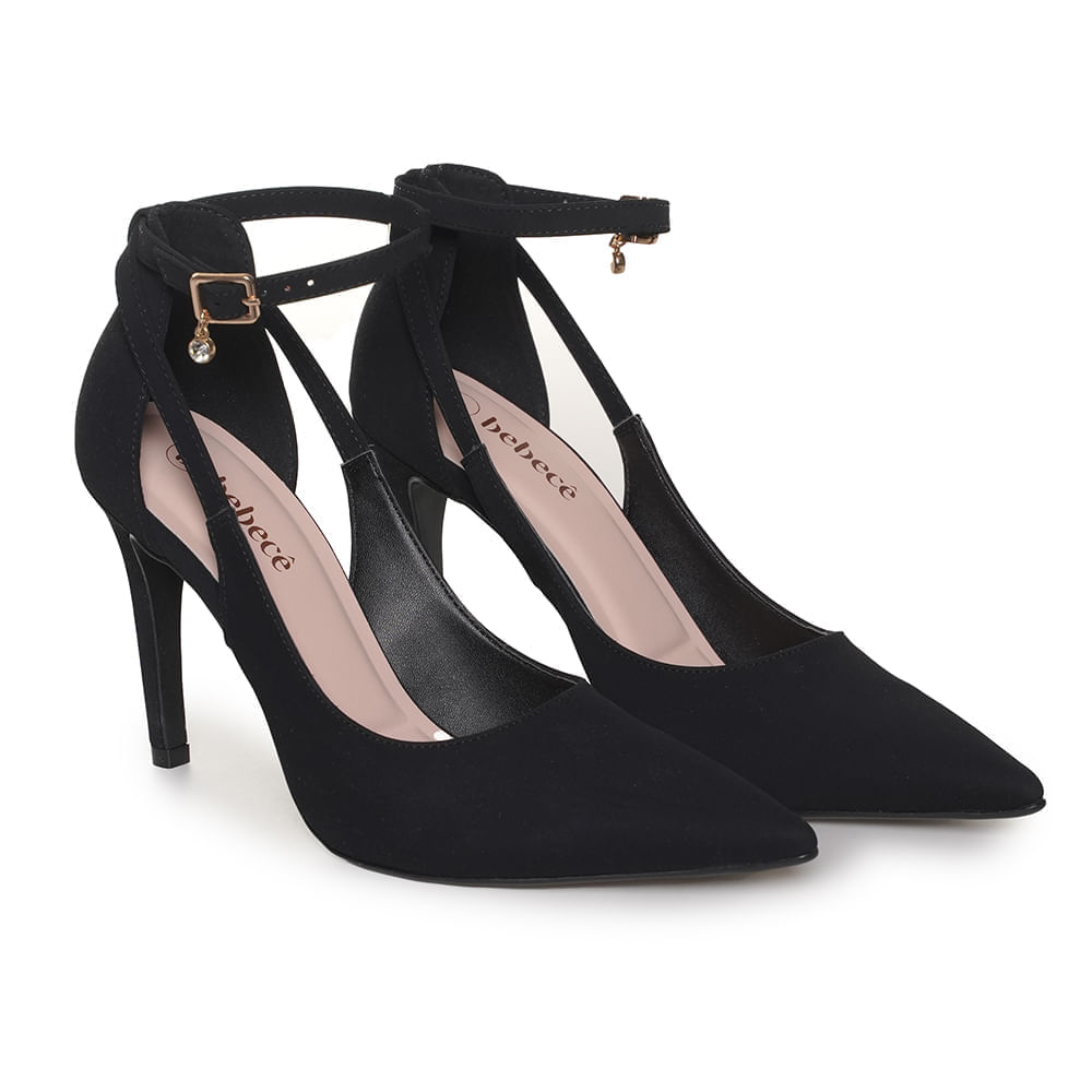 Par de Scarpins Bebecê Charm Nobuck Preto Feminino com salto fino