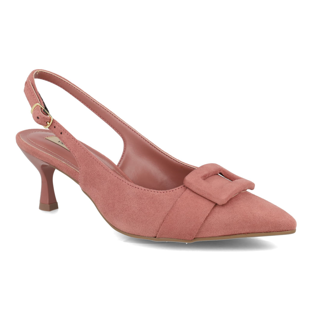 Scarpin Via Marte camurça rosa blush vista lateral para ajuste e conforto