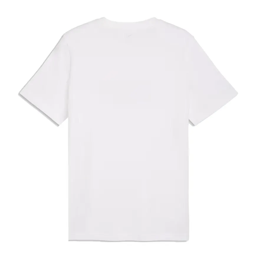 Camiseta Puma Essentials masculina branca vista frontal em fundo claro