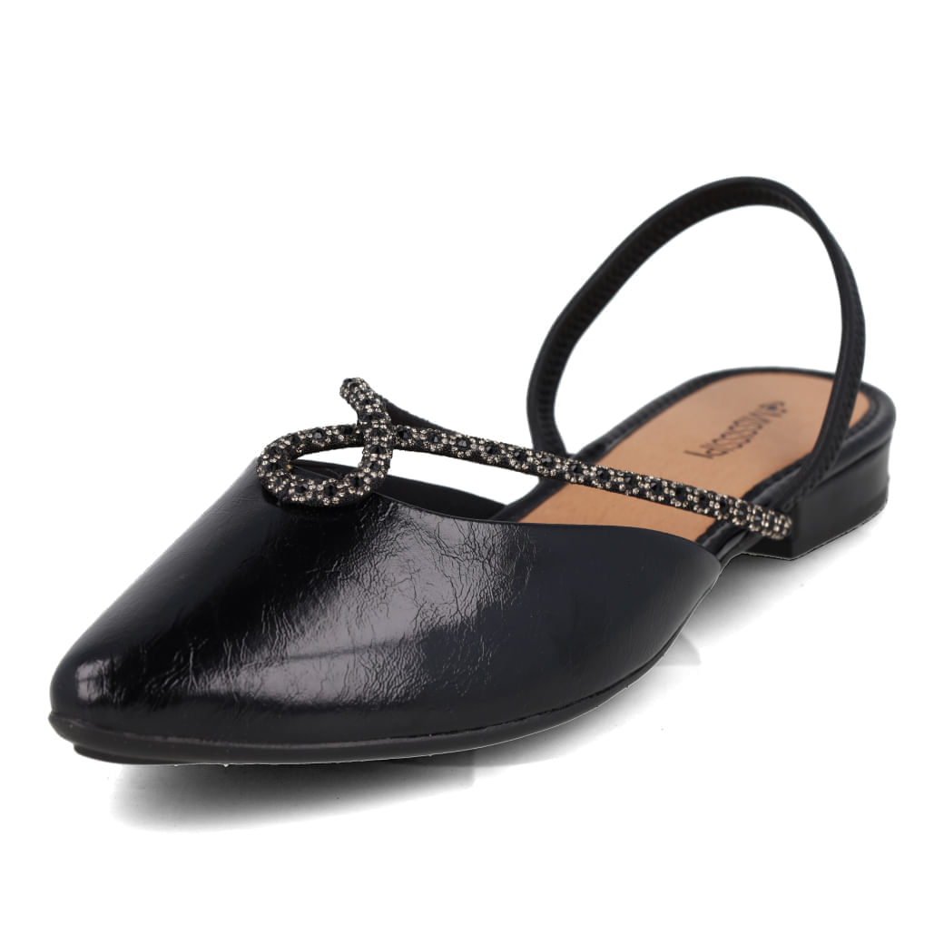 Mule feminino Mississipi preto vista superior e detalhes do laço