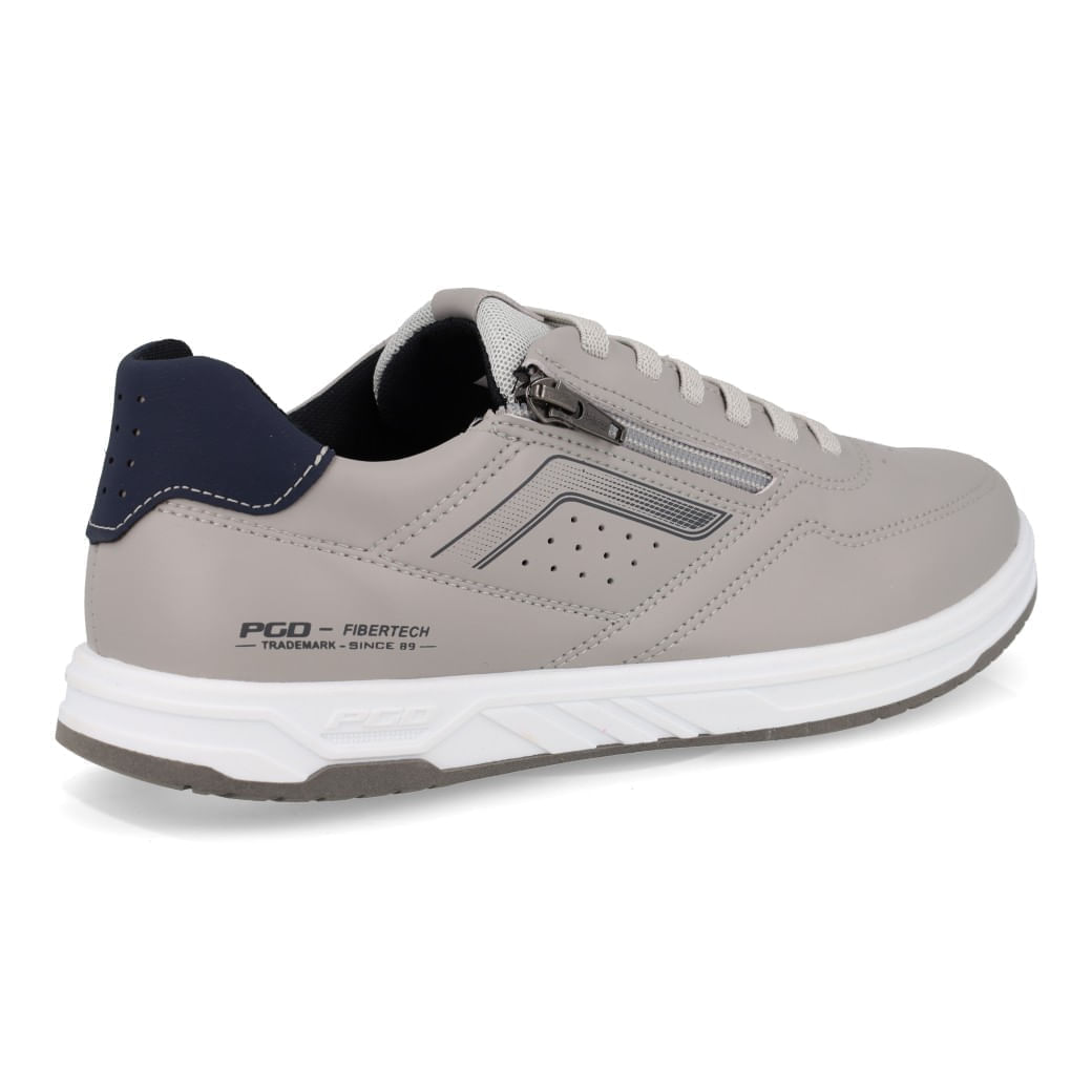 Sapatênis Pegada masculino cinza com zíper funcional e detalhes em mesh branco na lingueta