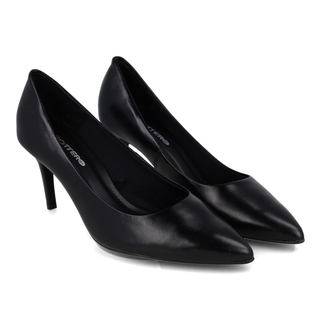 Scarpin Bottero couro preto com salto fino e design sofisticado