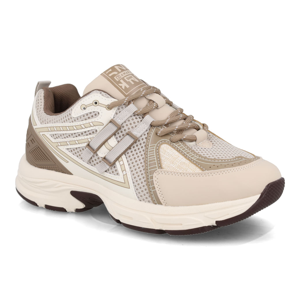Tênis casual feminino Ramarim bege visto de cima para ajuste e conforto
