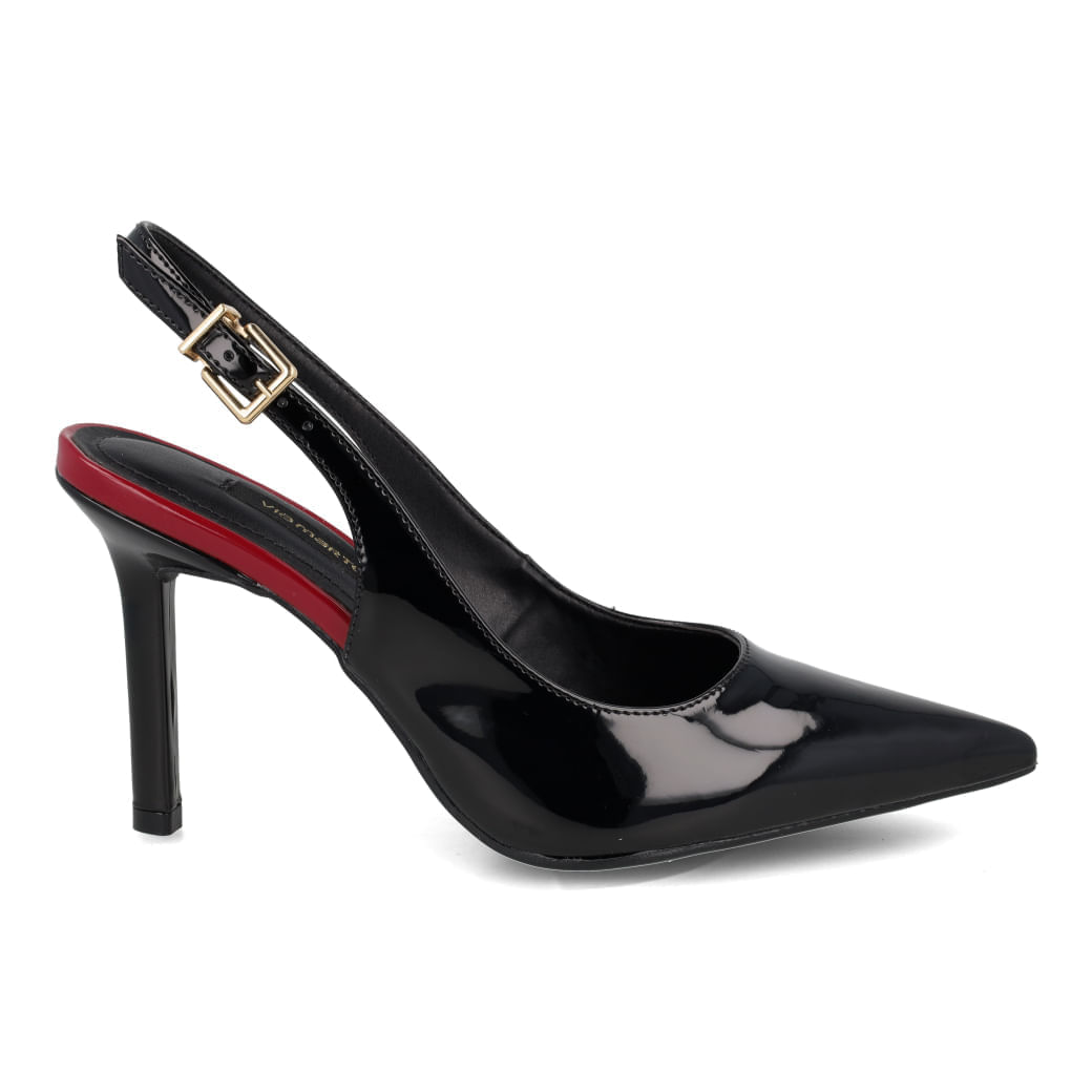 Scarpin Via Marte feminino preto em material sintético com salto fino de 9 cm